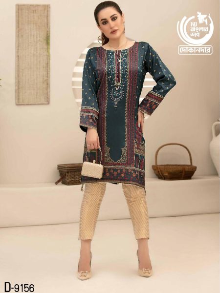 Mystique By Tawakkal Fabric, Silk Screen Print Kurti